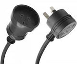 240V Black Piggy Back Extension Lead 2mtr