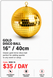 Hire - 16" (40cm) Gold Mirror Disco Ball