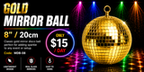 Hire - 8" (20cm) Gold Mirror Disco Ball