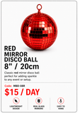 Hire - 8" (20cm) Red Mirror Disco Ball