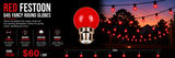 HIRE - Festoon 25m RED Globes