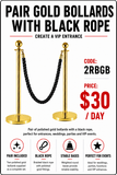 Hire - Gold Rope Stands with Black Rope