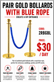 Hire - Gold Rope Stands with Blue Rope
