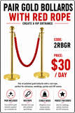 Hire - Gold Rope Stands with Red Rope