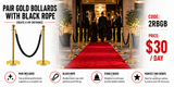 Hire - Gold Rope Stands with Black Rope