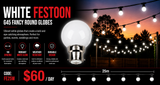 HIRE - Festoon 25m WHITE Globes