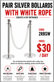 Hire - Silver Rope Stands with White Rope