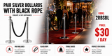 Hire - Silver Rope Stands with Black Rope