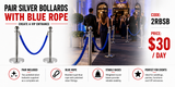 Hire - Silver Rope Stands with Blue Rope