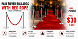 Hire - Silver Rope Stands with Red Rope