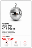 Hire - 4" (10cm) Silver Mirror Disco Ball