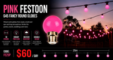 HIRE - Festoon 25m PINK Globes