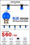 HIRE - Festoon 25m BLUE Globes