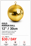 Hire - 12" (30cm) Gold Mirror Disco Ball