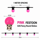 HIRE - Festoon 25m PINK Globes