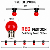 HIRE - Festoon 25m RED Globes