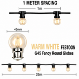HIRE - Festoon 25m WARM WHITE Globes