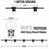 HIRE - Festoon 25m WHITE Globes