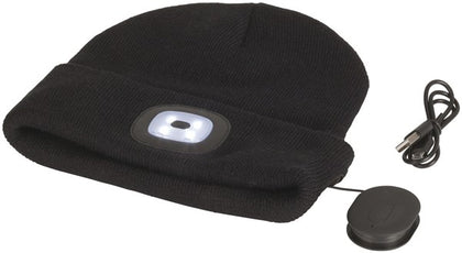 Black Beanie with Bluetooth® Speakers and LED Torch