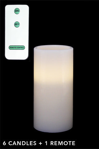 6 x Real Wax Large LED Candle + Remote